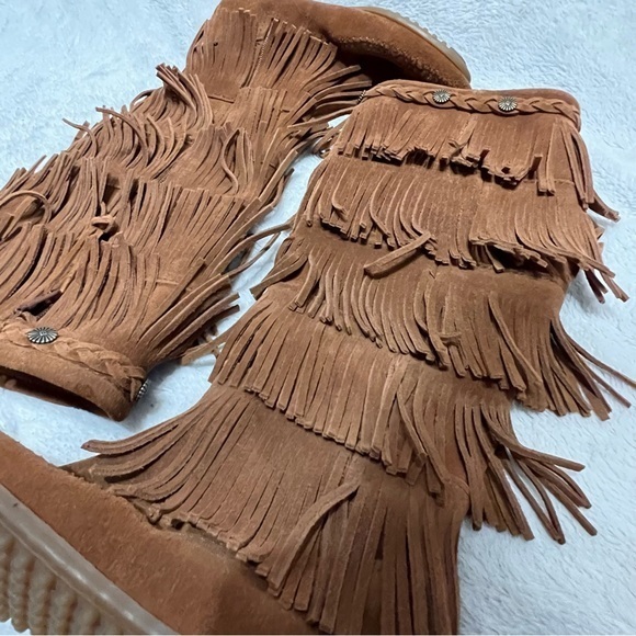 MINNETONKA Moccasins 1652 Women's 5 Layers Fringes Brown Suede Boots 6 - Picture 8 of 16